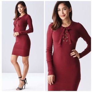 Hera Collection Burgundy Lace Up Sweater Dress New With Tags